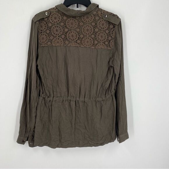 Forever 21 Women’s Button Front Olive Green Lightweight Lace Detail Jacket S - Picture 3 of 3